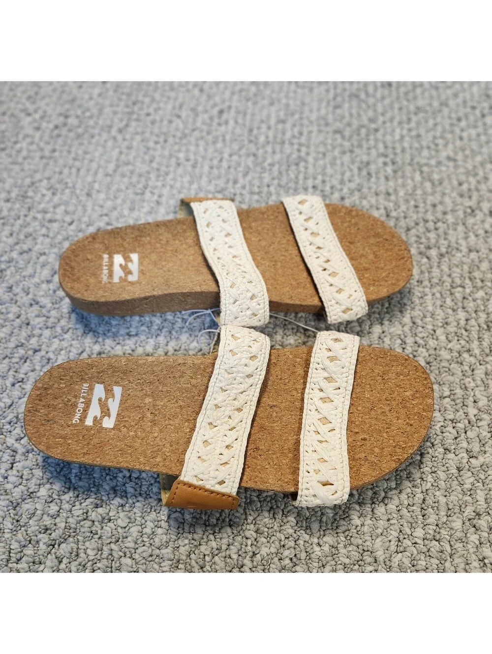 Billabong Women's Cork Footbed Slide Sandals White Crochet Straps Size 8 NWT